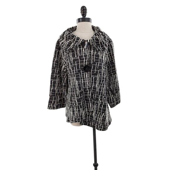 Yushi Women Black Two Button Front Textured Plaid Jacket Size Large - Picture 5 of 14
